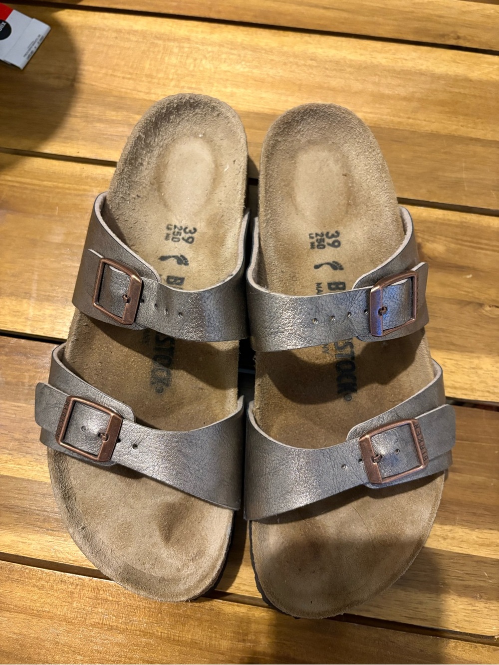 Birkenstock Metallic Silver Double Strap Sandals